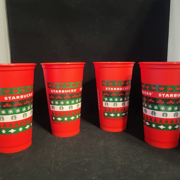 4 Starbucks Limited Edition Red Holiday 2013 Reusable plastic Cups Tumbler 16oz - Picture 8 of 8
